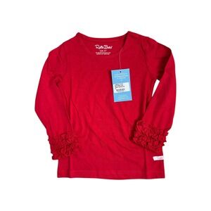 Ruffle Butts Girls Red Long Sleeve Layering‎ Tee Shirt Ruffled Cuffs 3T NEW